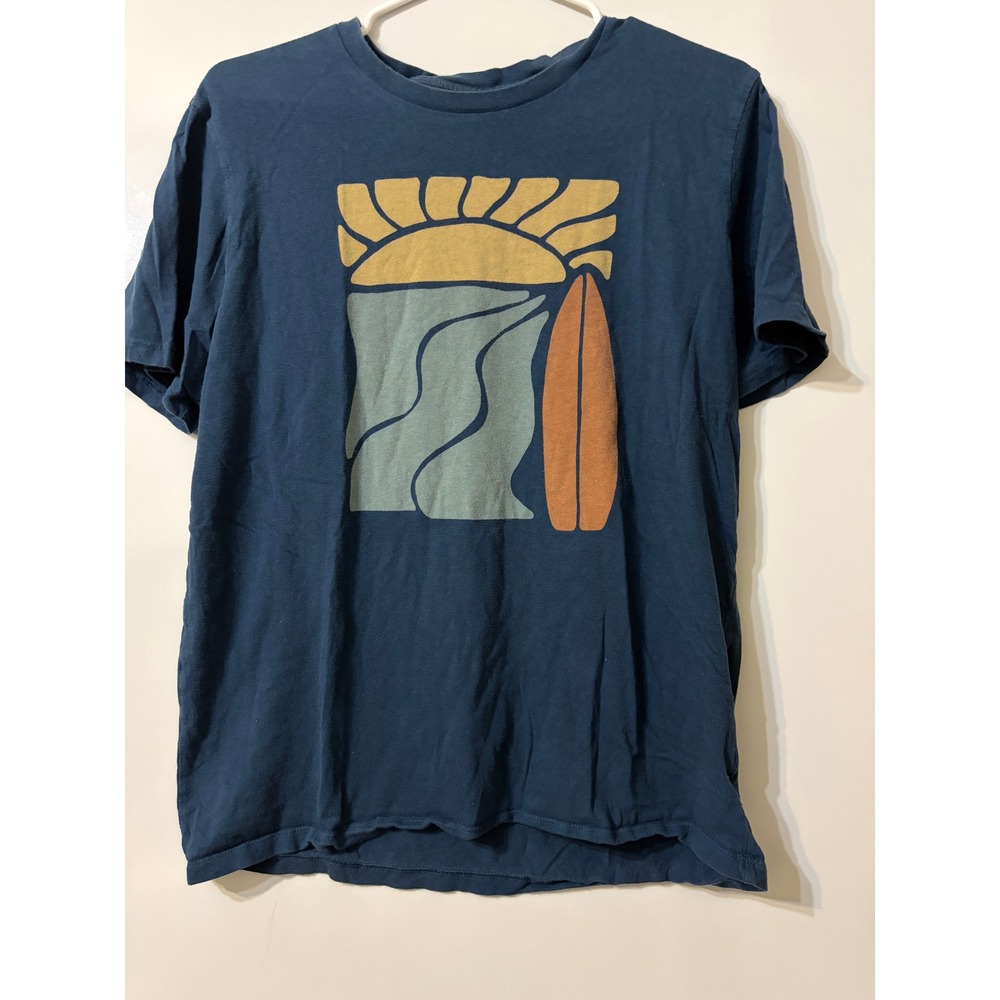 Old Navy Mens Soft-Washed Graphic T-Shirt Navy Blue Surfboard Sun Medium